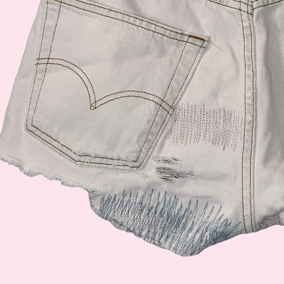 Re/Done X Levis Original High Rise Distressed Raw Hem Shorts Women Size 27 NWOT - Picture 8 of 13